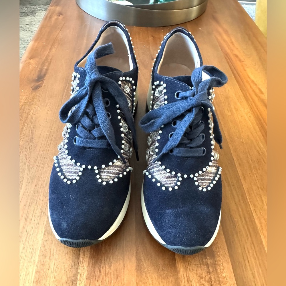 Desigual Wedge Pearl Suede Trainers with Crystal & Pearl Detail - Picture 8 of 12